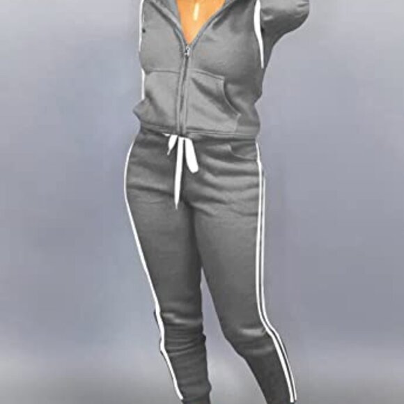 XL Full Zip Hoodie & Sweatpants Set, Polyester Spandex, Workout Loungewear - Picture 5 of 8